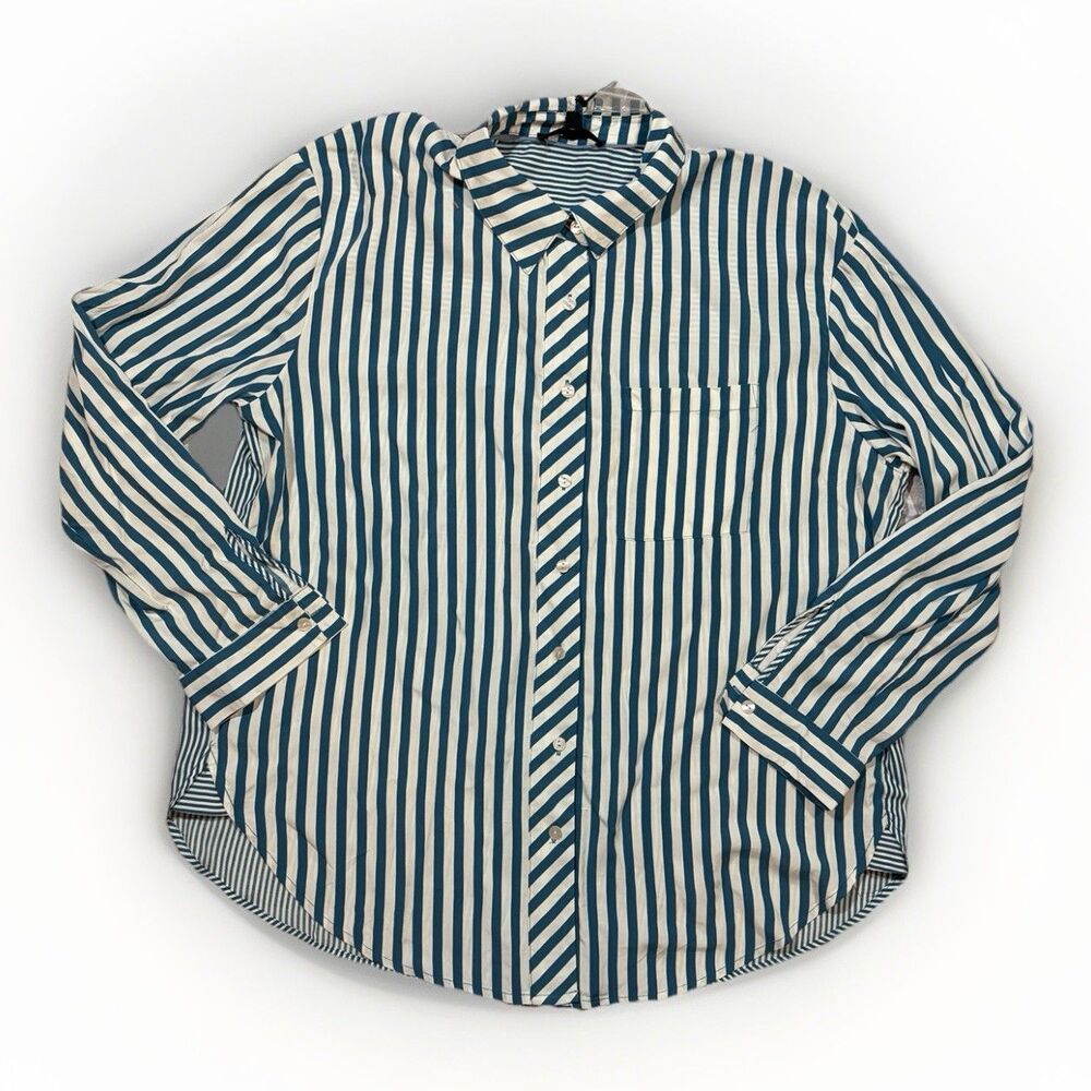 NWT Jane & Delancey Y2K Stripe Button Up Shirt Blouse Top Size XL Cuff Sleeves